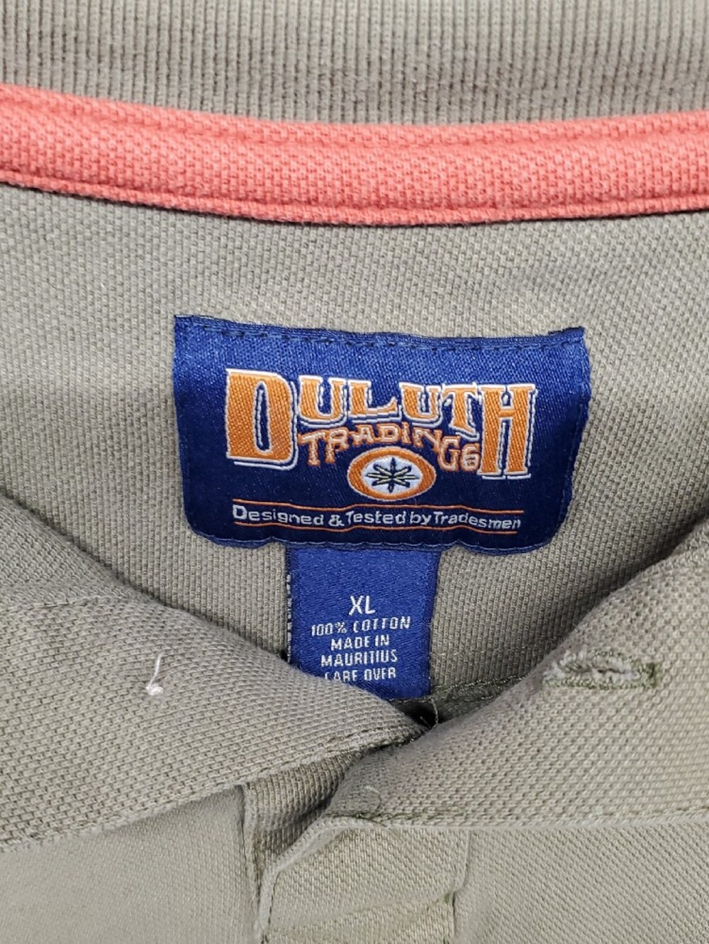 Duluth Trading Co Men’s Tan Polo with Orange Accent #312 - Picture 2 of 5